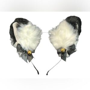 Black and White Furry cat like  headband  with Bells